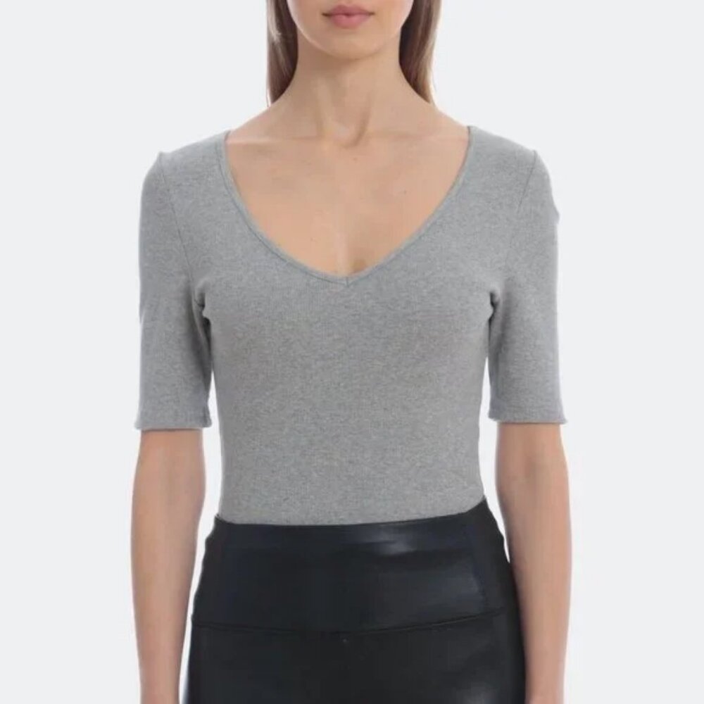 Avec Les Filles rib knit Half-Sleeve stretch cotton Bodysuit